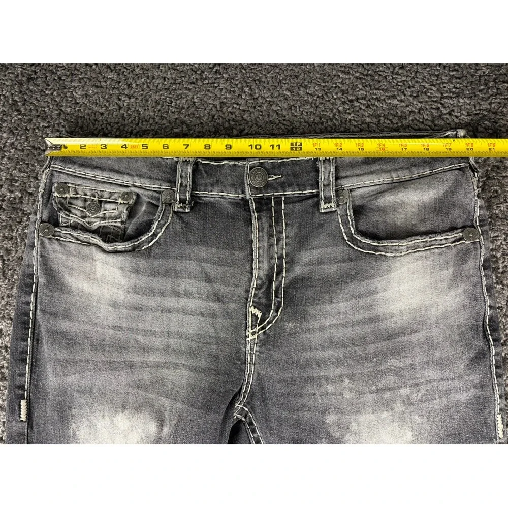 True Religion Ricky Relaxed Straight Jeans Mens 40 Grey Acid Wash White Stitch